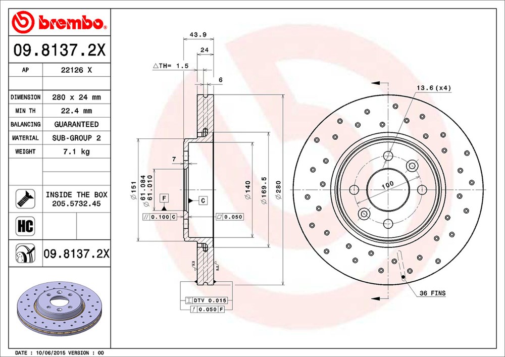 Tarcza hamulcowa BREMBO 09.8137.2X