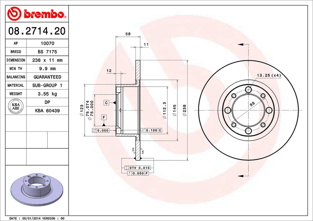 Tarcza hamulcowa BREMBO 08.2714.20