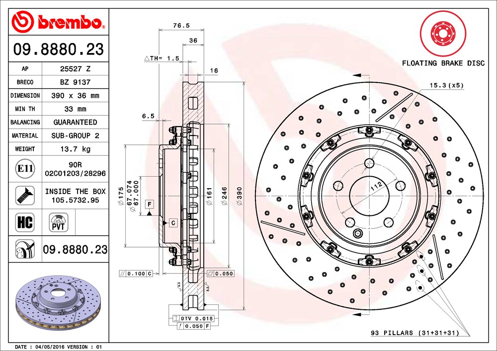 Tarcza hamulcowa BREMBO 09.8880.23