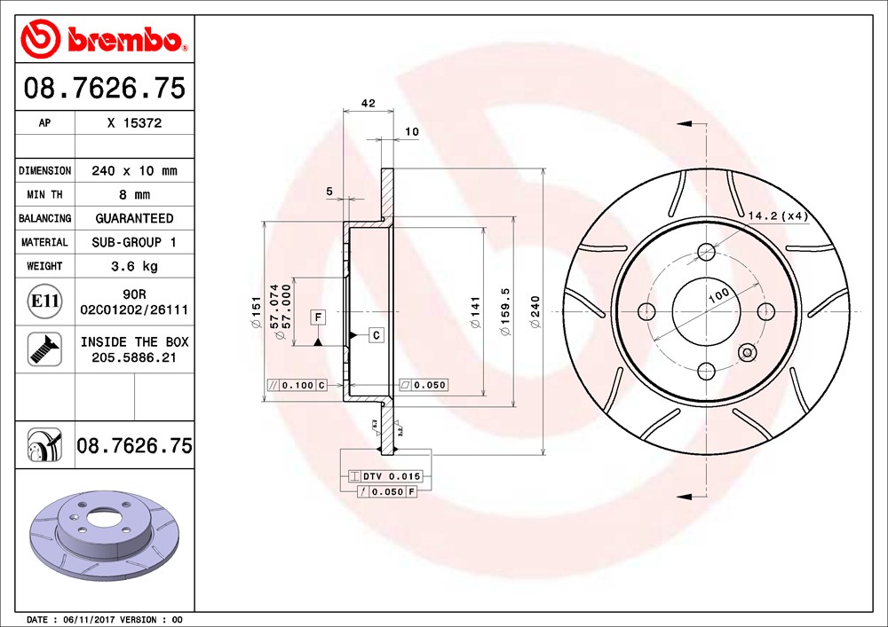 Tarcza hamulcowa BREMBO 08.7626.75