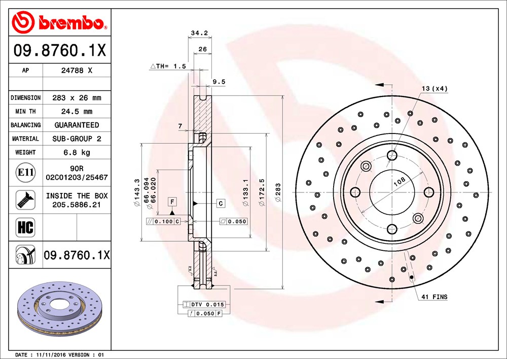 Tarcza hamulcowa BREMBO 09.8760.1X