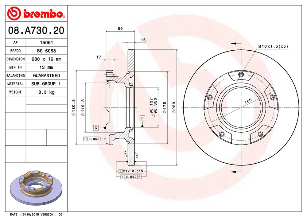 Tarcza hamulcowa BREMBO 08.A730.20