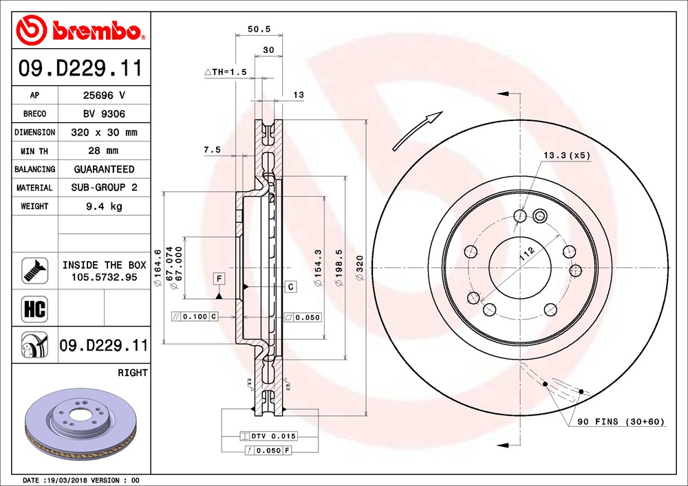 Tarcza hamulcowa BREMBO 09.D229.11