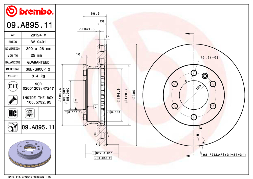 Tarcza hamulcowa BREMBO 09.A895.11