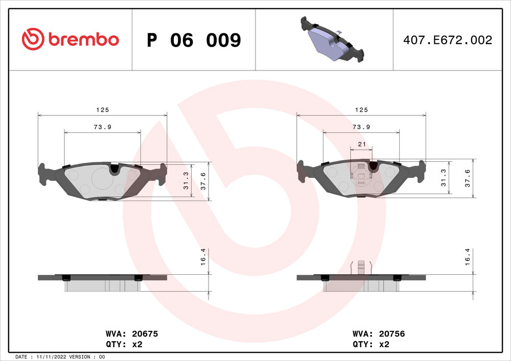 Klocki hamulcowe BREMBO P 06 009