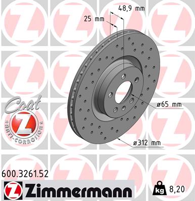 Tarcza hamulcowa ZIMMERMANN 600.3261.52