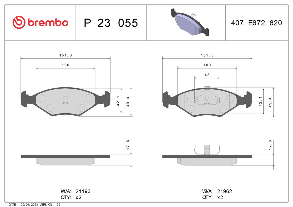 Klocki hamulcowe BREMBO P 23 055