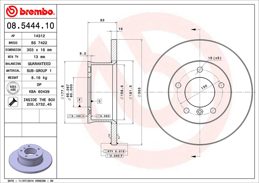 Tarcza hamulcowa BREMBO 08.5444.10