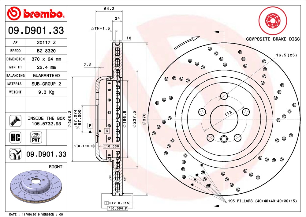 Tarcza hamulcowa BREMBO 09.D901.33