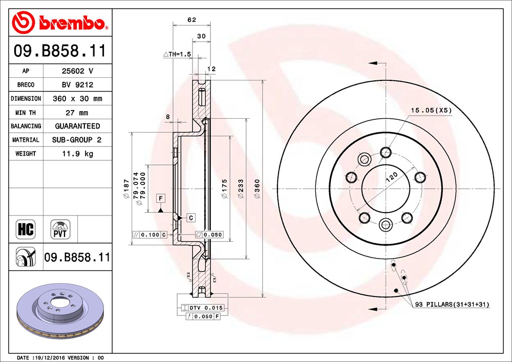 Tarcza hamulcowa BREMBO 09.B858.11