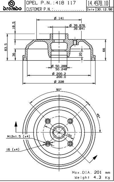 Bęben hamulcowy BREMBO 14.4978.10