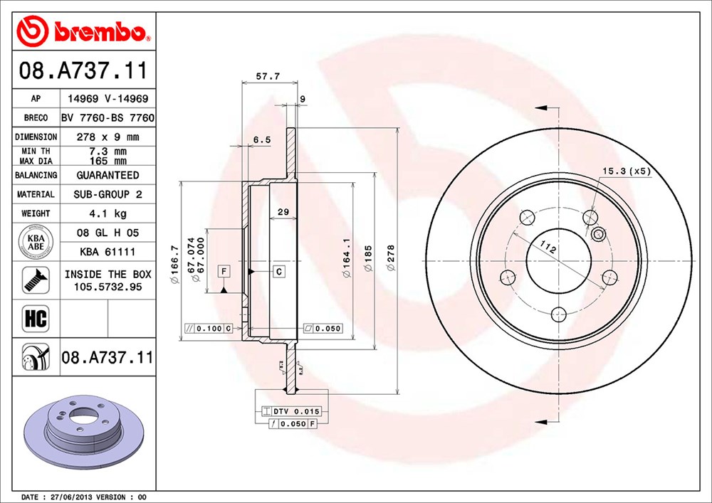 Tarcza hamulcowa BREMBO 08.A737.11