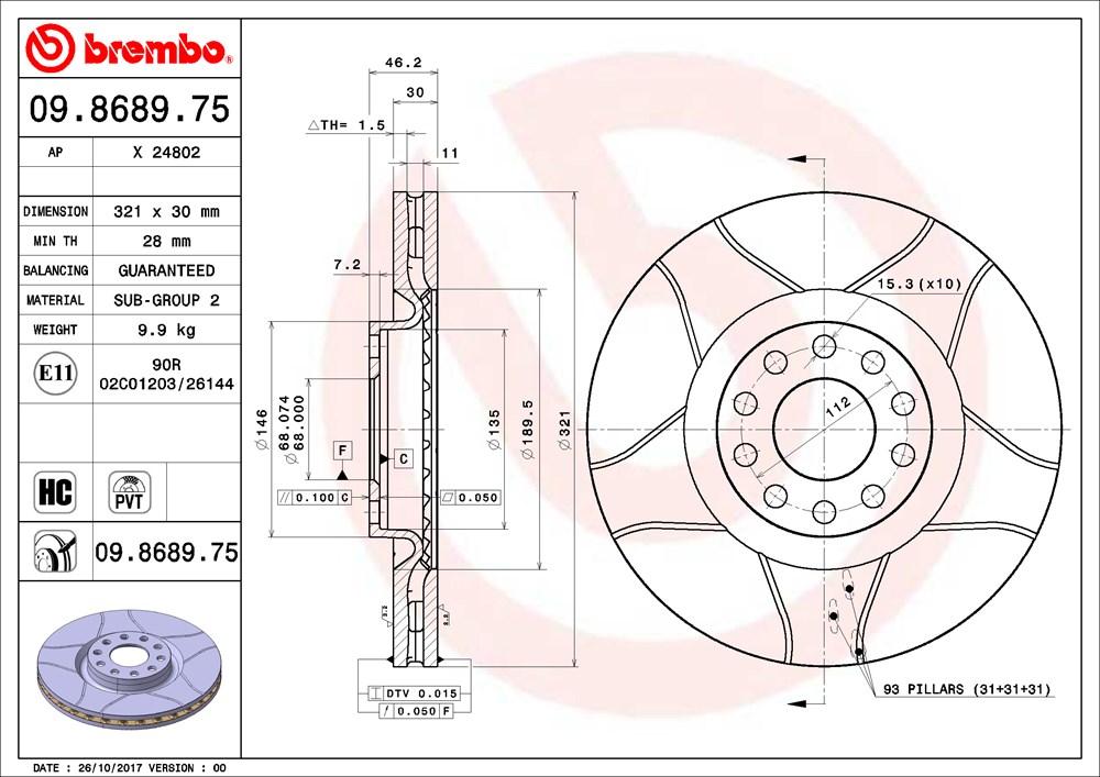 Tarcza hamulcowa BREMBO 09.8689.75