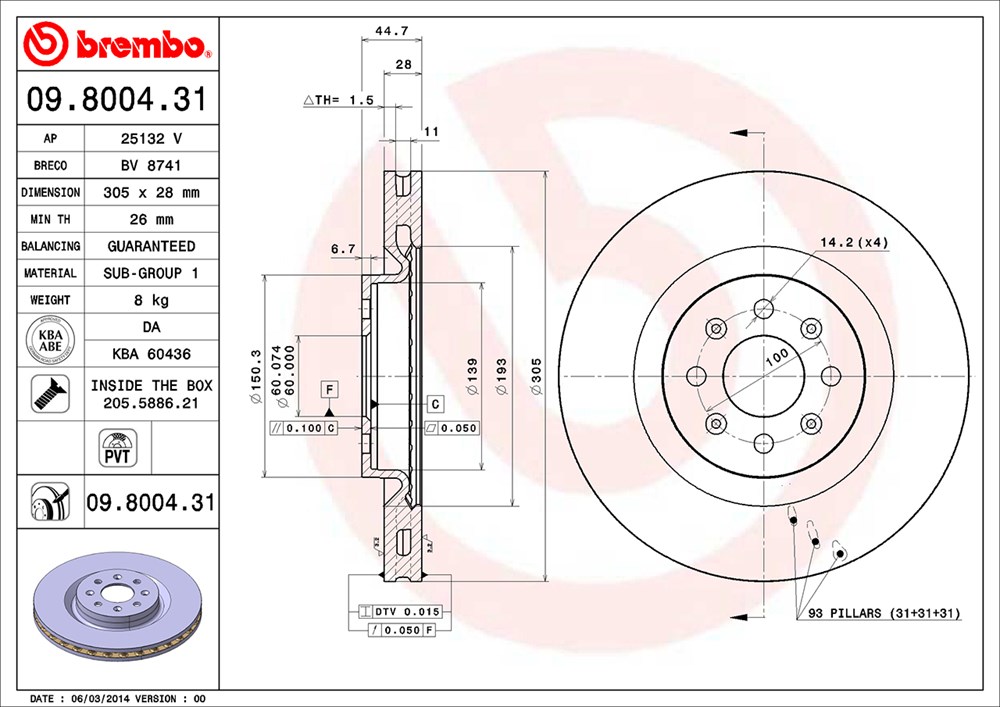 Tarcza hamulcowa BREMBO 09.8004.31