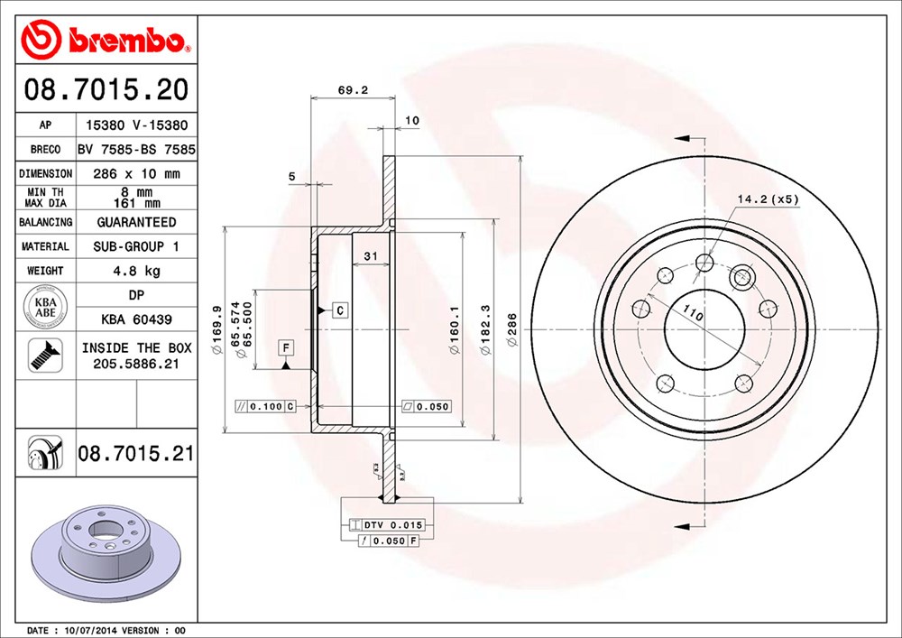 Tarcza hamulcowa BREMBO 08.7015.21