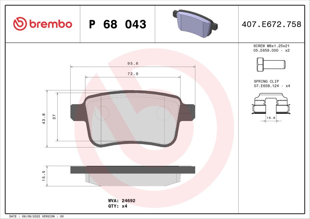 Klocki hamulcowe BREMBO P 68 043