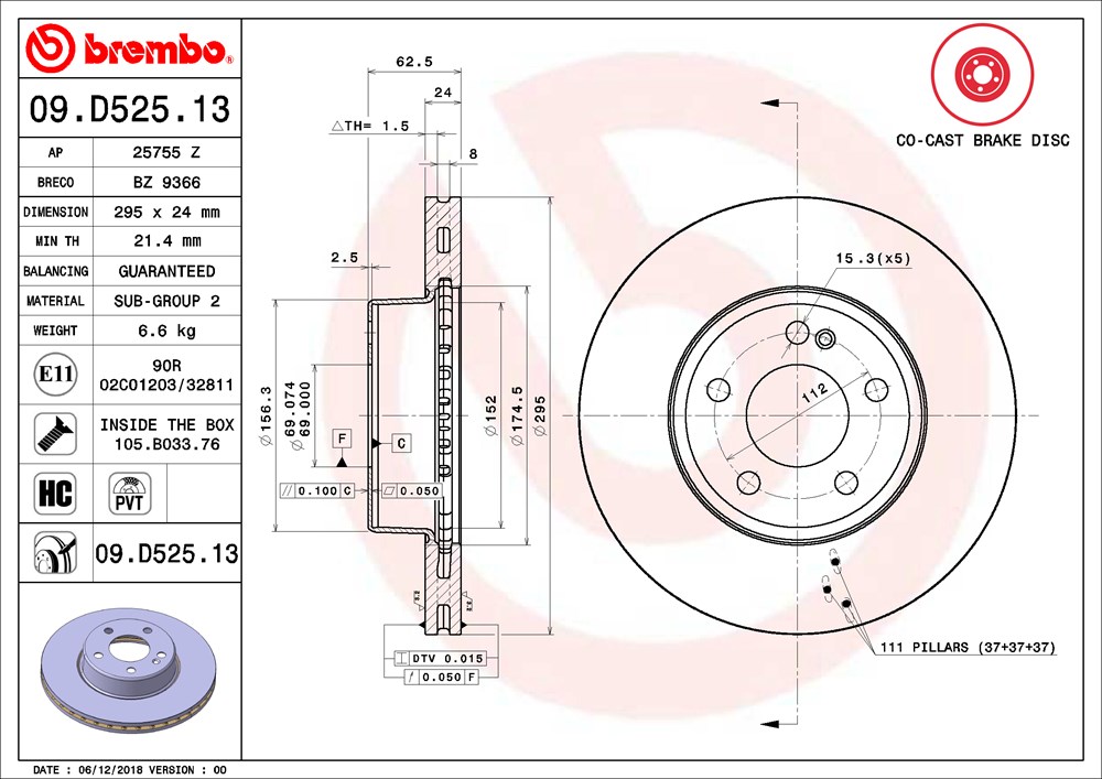 Tarcza hamulcowa BREMBO 09.D525.13