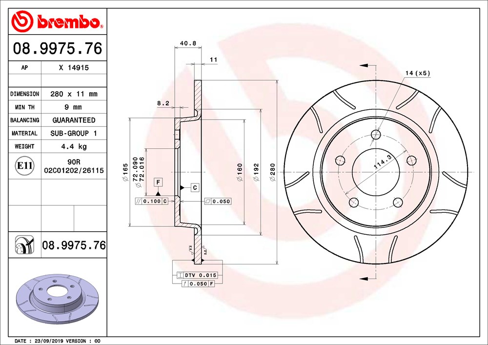 Tarcza hamulcowa BREMBO 08.9975.76