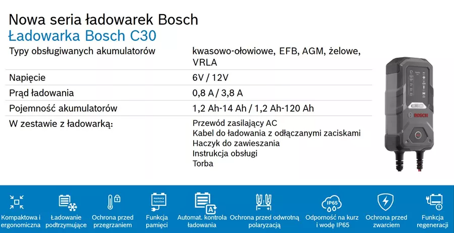 Ładowarka prostownik 6/12V 3,8A BOSCH C30