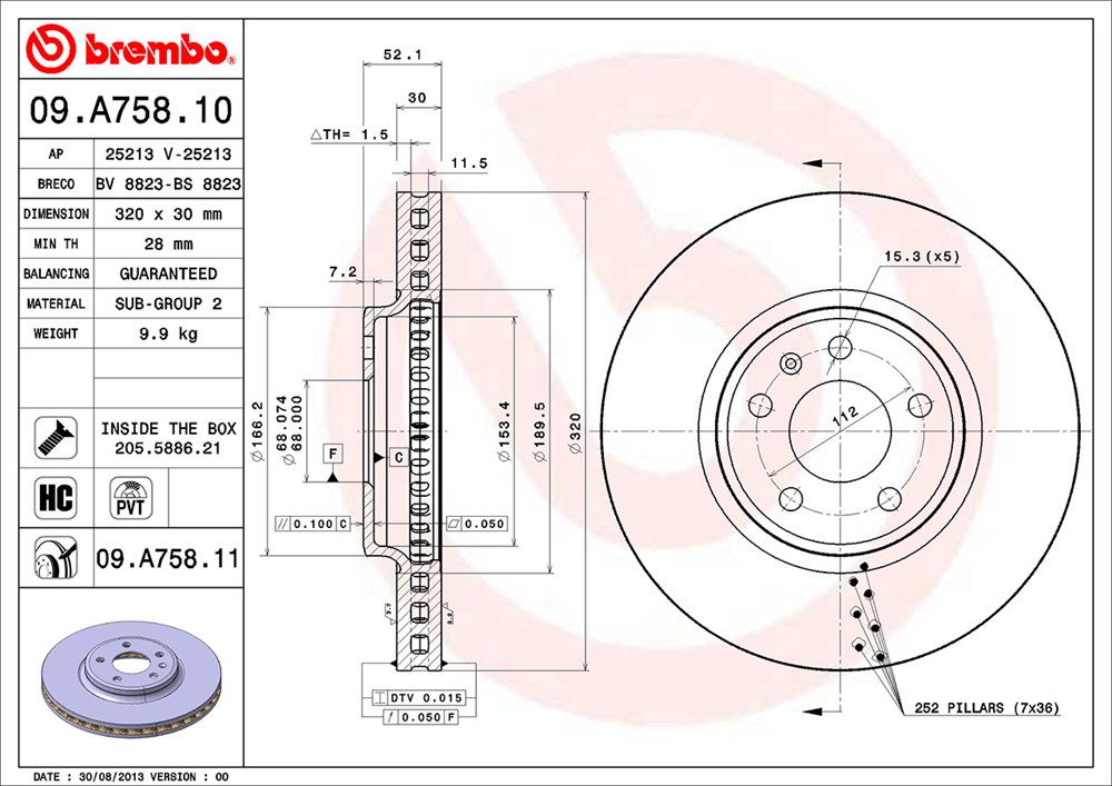 Tarcza hamulcowa BREMBO 09.A758.11