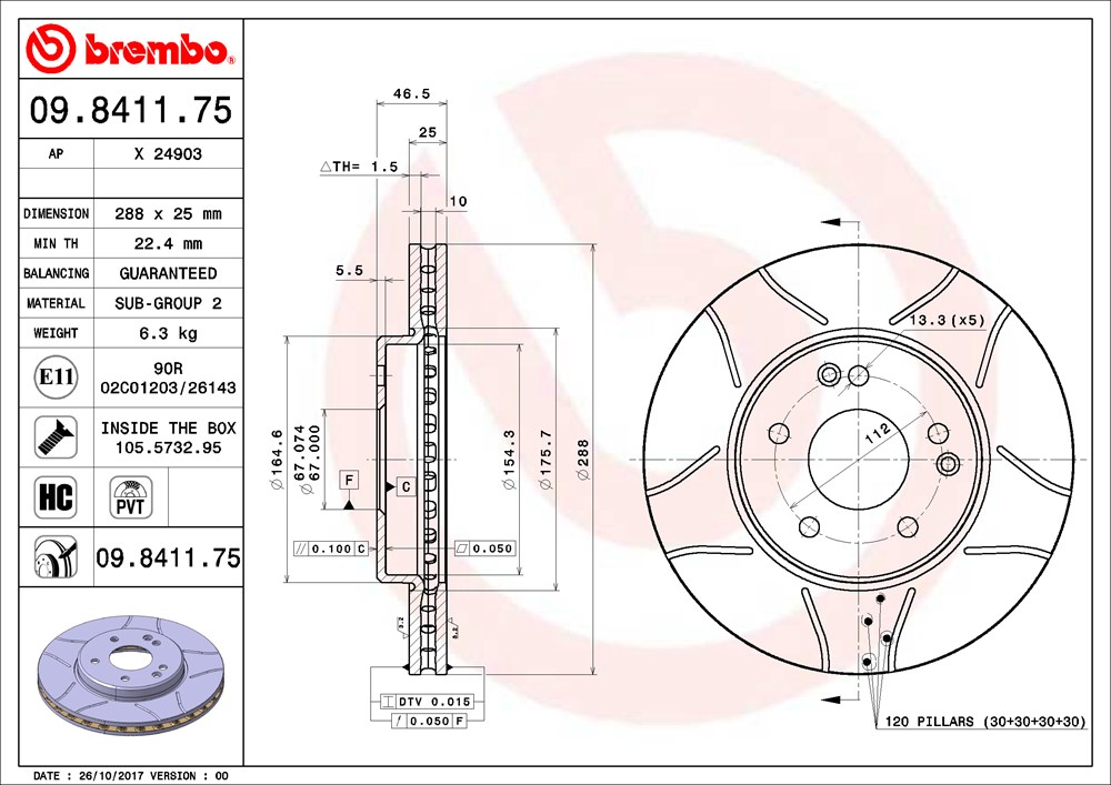 Tarcza hamulcowa BREMBO 09.8411.75