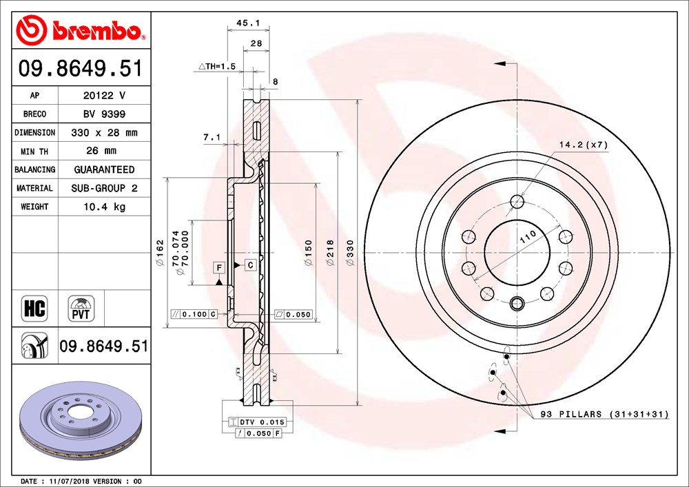 Tarcza hamulcowa BREMBO 09.8649.51