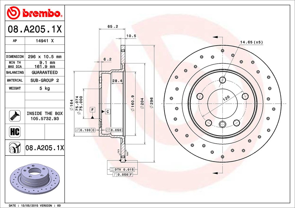 Tarcza hamulcowa BREMBO 08.A205.1X