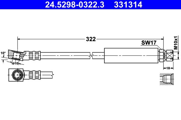 Przewód hamulcowy elastyczny ATE 24.5298-0322.3
