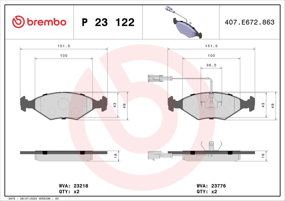 Klocki hamulcowe BREMBO P 23 122