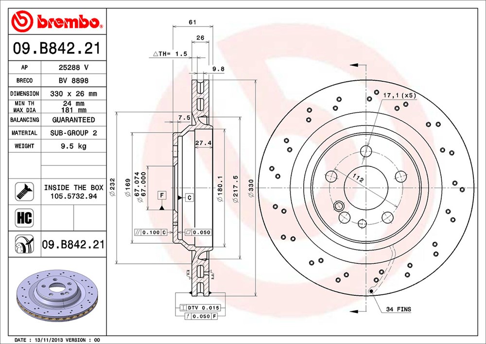 Tarcza hamulcowa BREMBO 09.B842.21