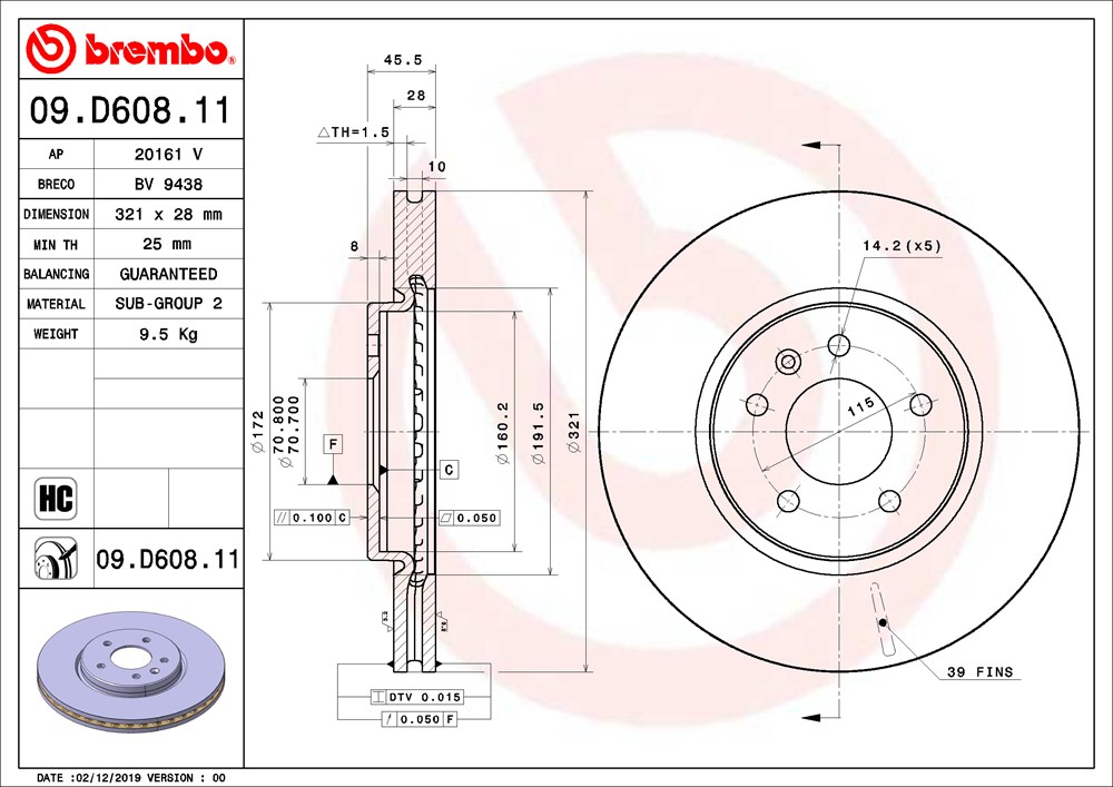 Tarcza hamulcowa BREMBO 09.D608.11