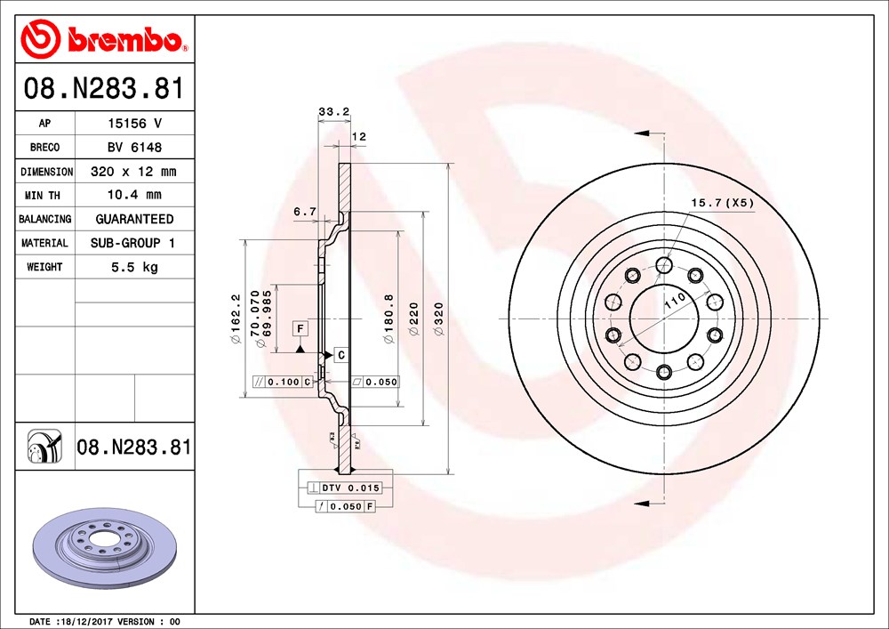 Tarcza hamulcowa BREMBO 08.N283.81