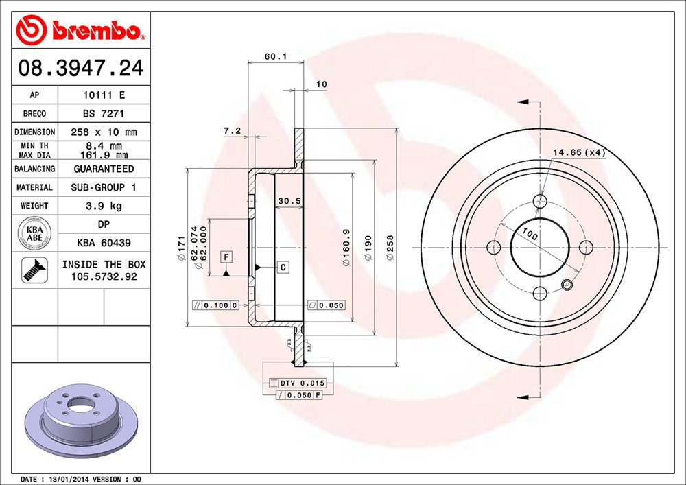 Tarcza hamulcowa BREMBO 08.3947.24