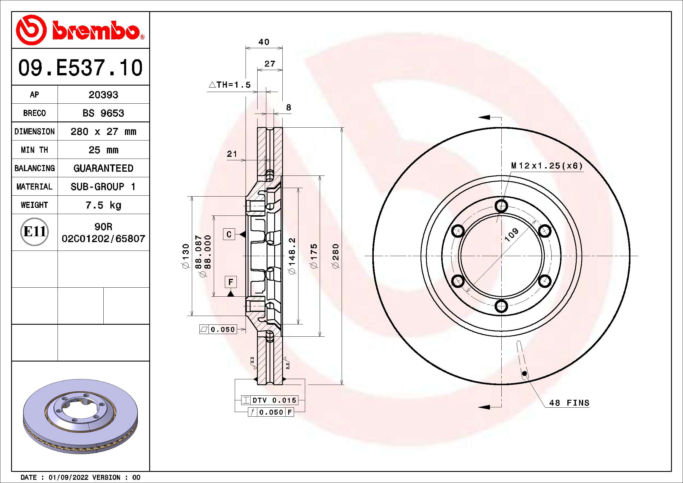 Tarcza hamulcowa BREMBO 09.E537.10