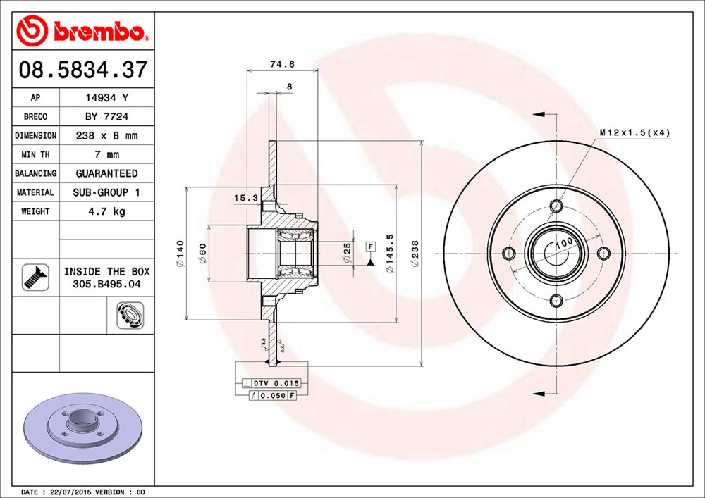 Tarcza hamulcowa BREMBO 08.5834.37