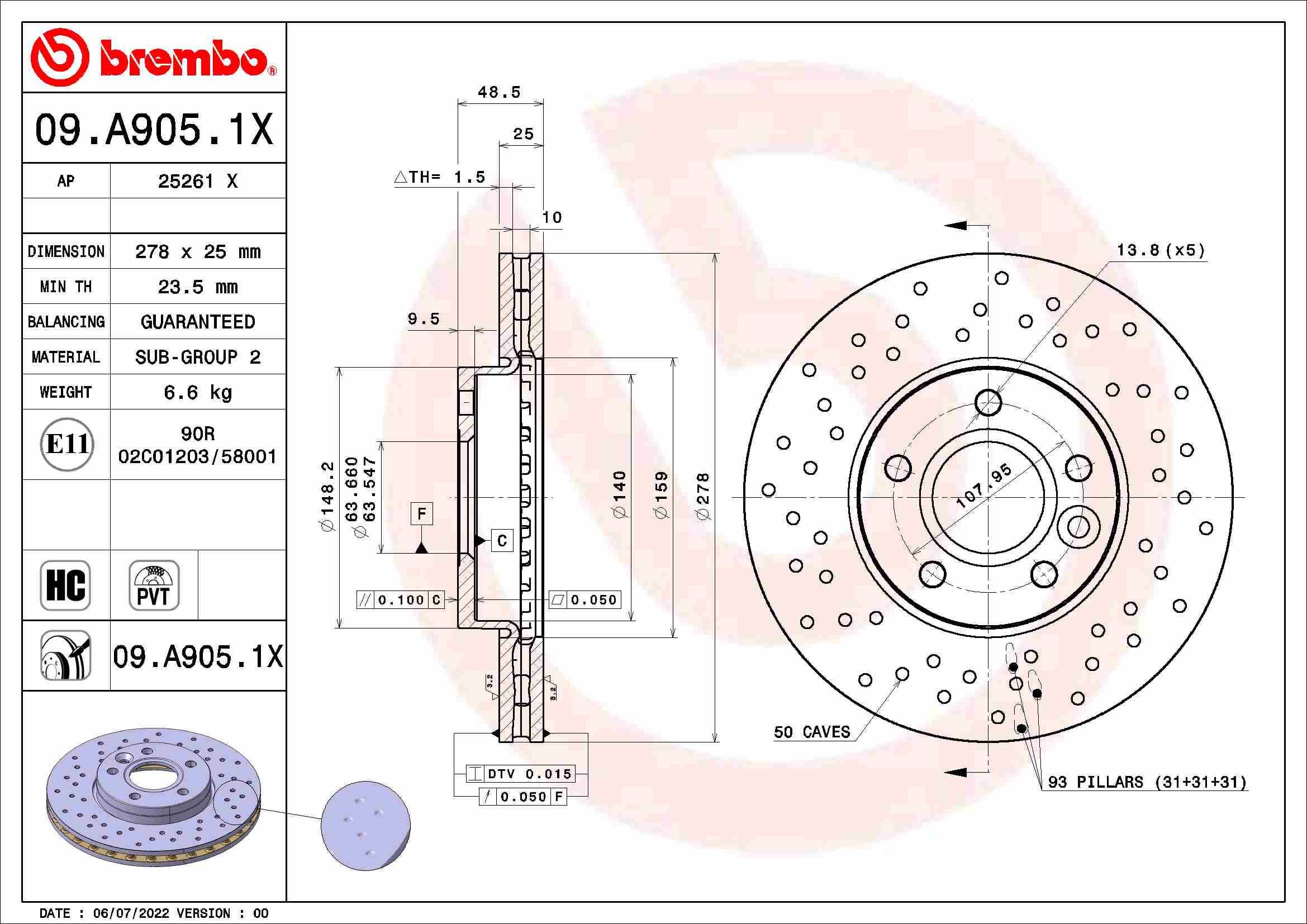 Tarcza hamulcowa BREMBO 09.A905.1X