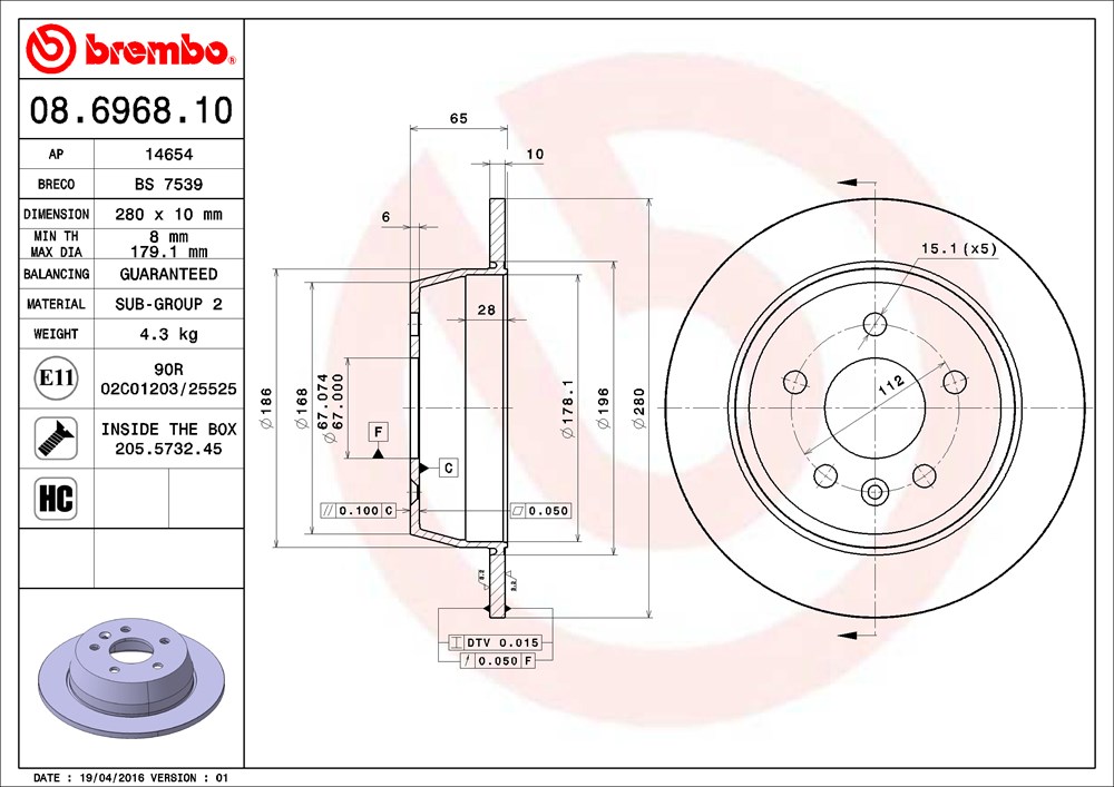 Tarcza hamulcowa BREMBO 08.6968.10