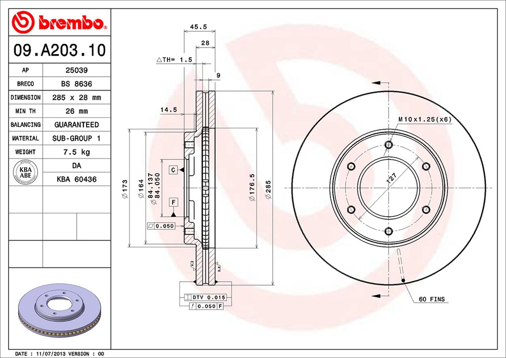 Tarcza hamulcowa BREMBO 09.A203.10