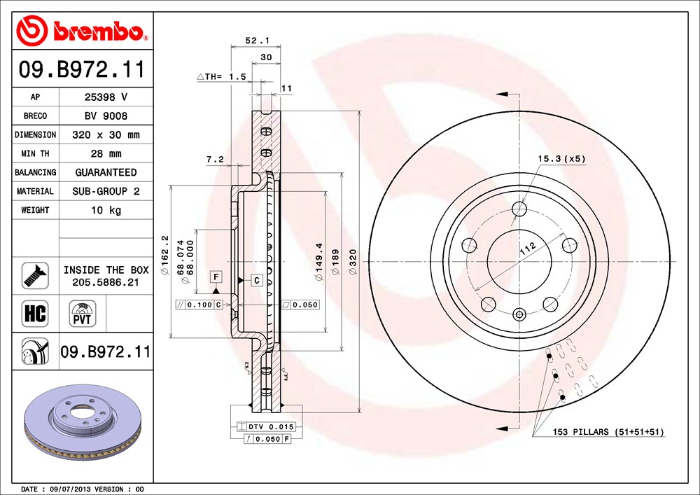 Tarcza hamulcowa BREMBO 09.B972.11