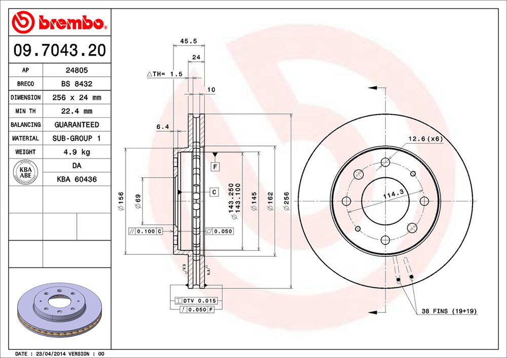 Tarcza hamulcowa BREMBO 09.7043.20