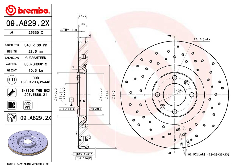Tarcza hamulcowa BREMBO 09.A829.2X