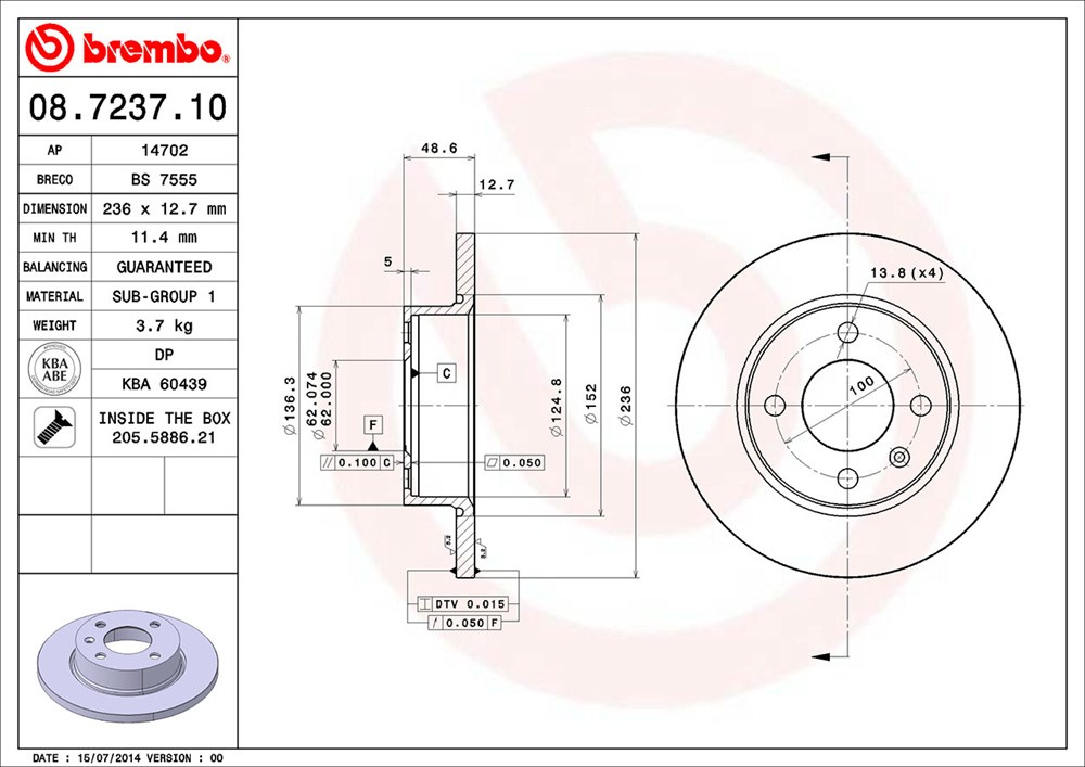 Tarcza hamulcowa BREMBO 08.7237.10