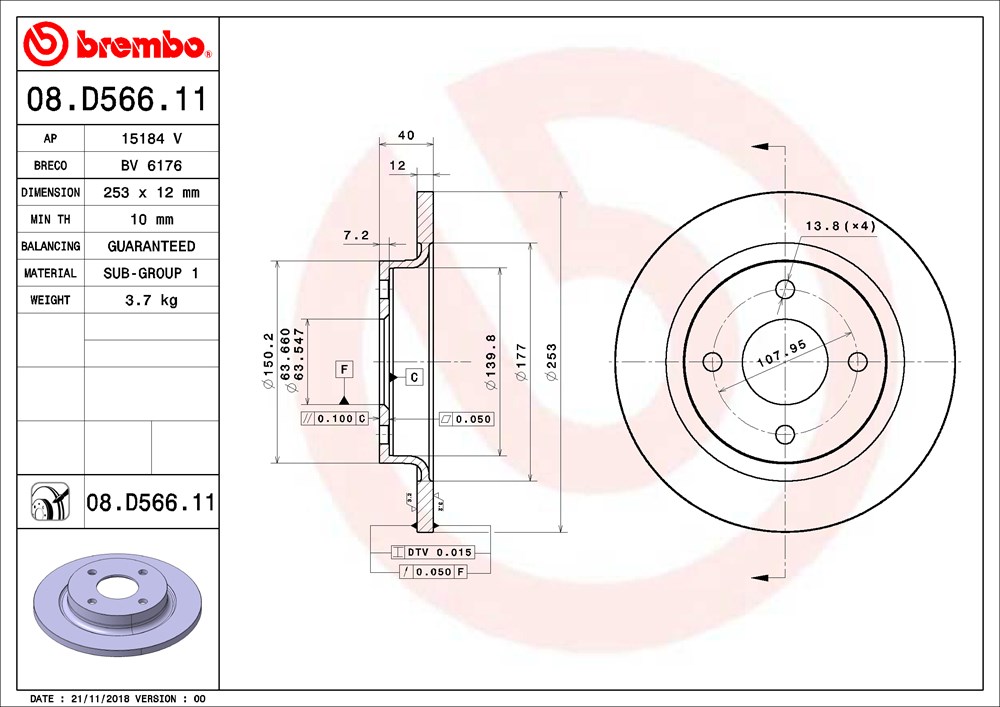 Tarcza hamulcowa BREMBO 08.D566.11