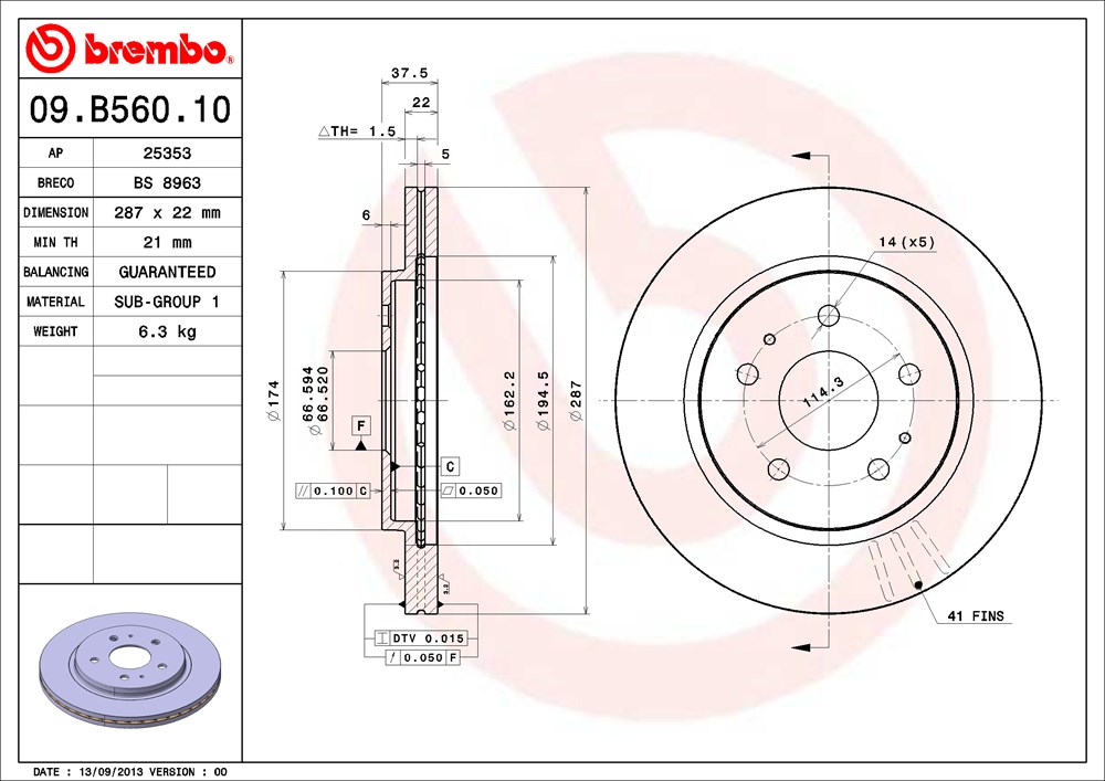 Tarcza hamulcowa BREMBO 09.B560.10