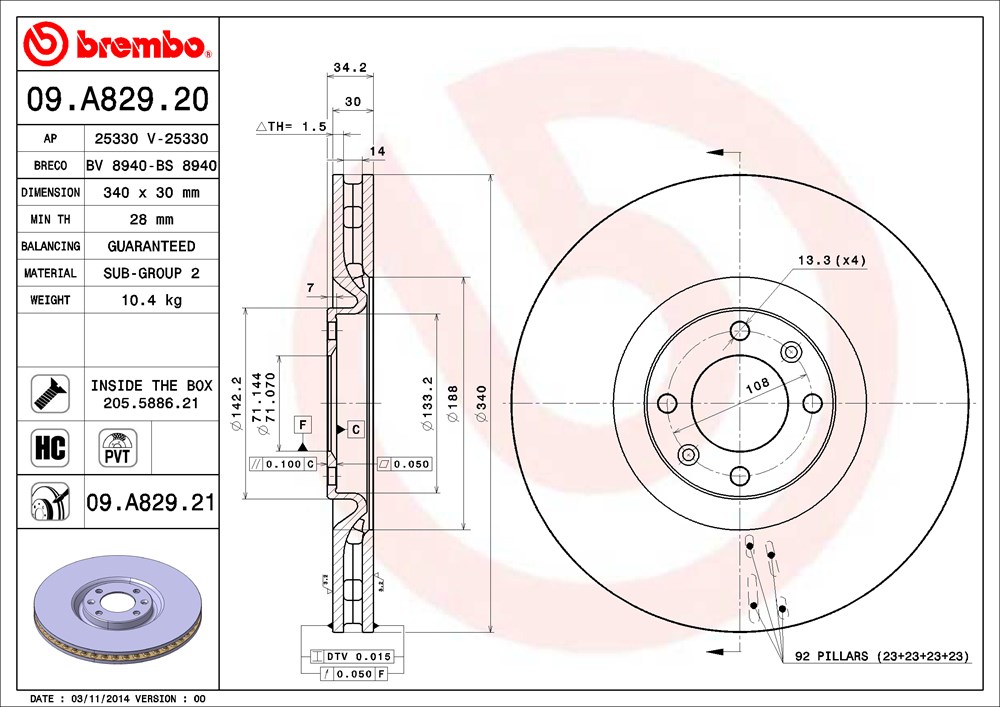 Tarcza hamulcowa BREMBO 09.A829.21