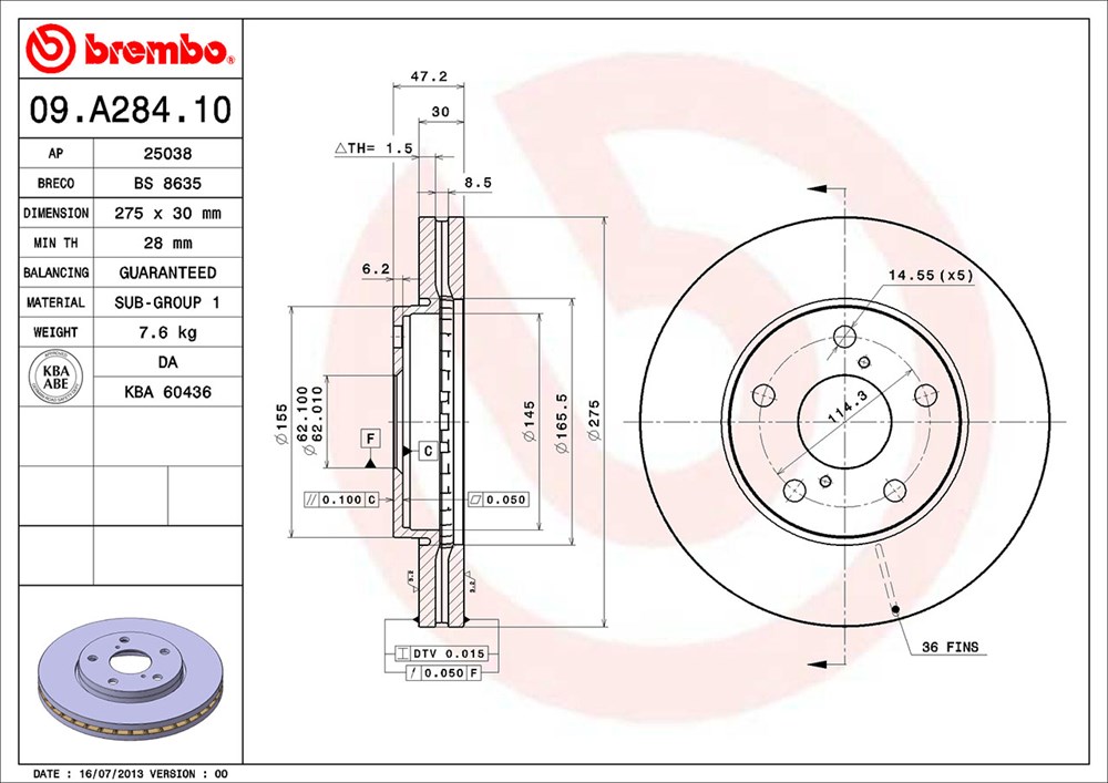 Tarcza hamulcowa BREMBO 09.A284.10