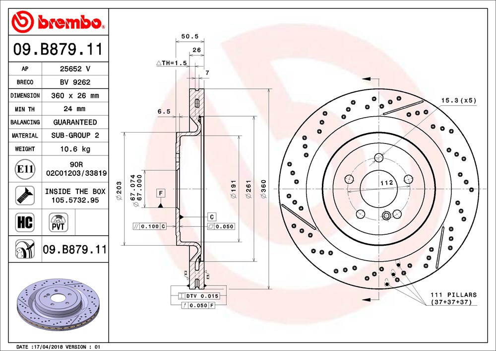 Tarcza hamulcowa BREMBO 09.B879.11