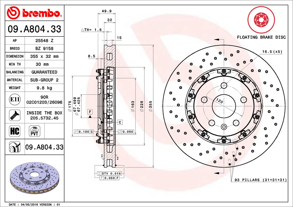 Tarcza hamulcowa BREMBO 09.A804.33