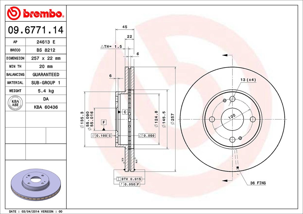 Tarcza hamulcowa BREMBO 09.6771.14