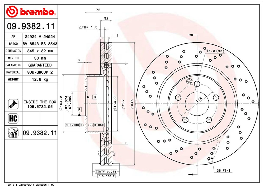 Tarcza hamulcowa BREMBO 09.9382.11